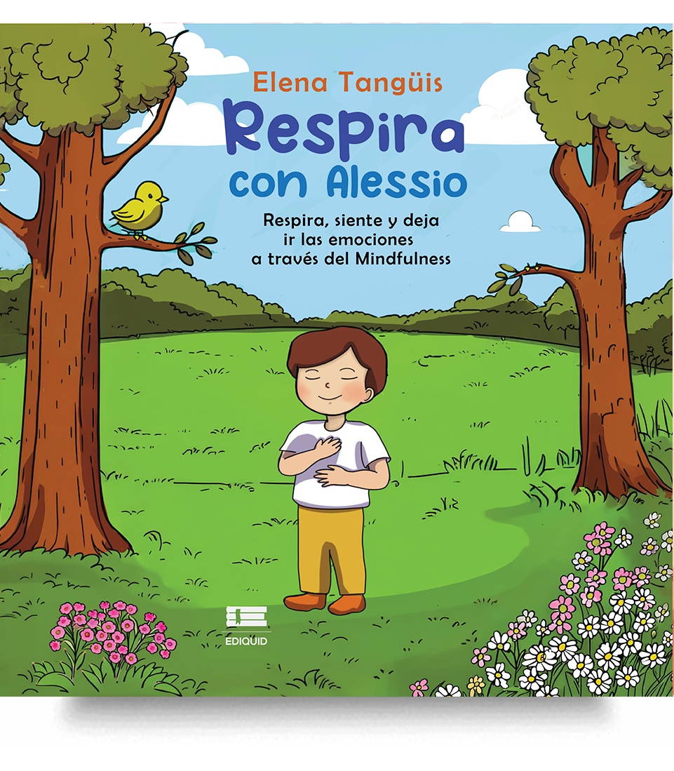Mindfulness infantil aplicado al manejo emocional. Portada de Respira con Alessio, libro de mindfulness infantil y gestión emocional.