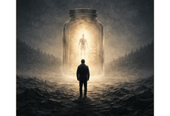 Portada de El frasco, novela sobre duelo espiritual y trascendencia.