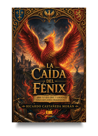 Portada de La caída del Fénix, novela de fantasía épica sobre resiliencia, magia y aventuras.