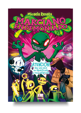 Portada de Marciano endemoniado, cómic infantil de valores y aventura espacial con marcianos y robots.