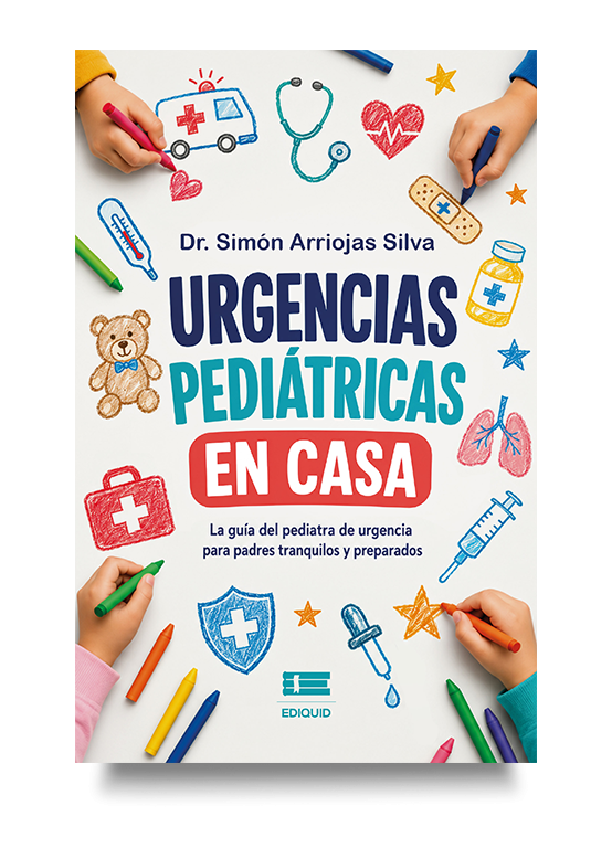 Urgencias pediátricas y cuidados básicos para actuar en casa. Urgencias pediátricas en la portada de Urgencias pediátricas en casa.