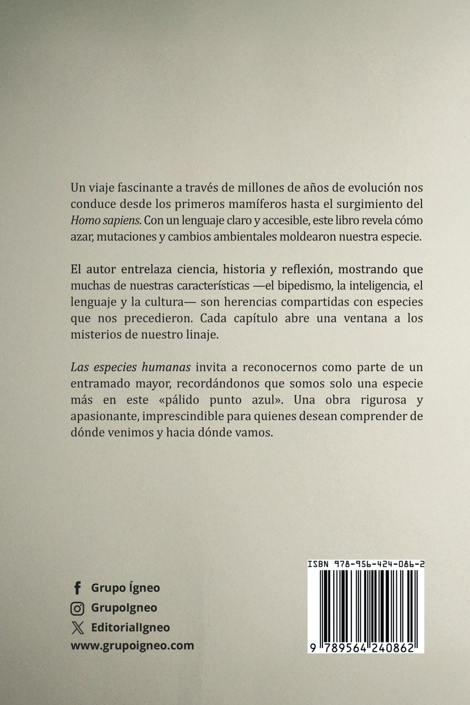 Contraportada de Las especies humanas. Una (breve) historia