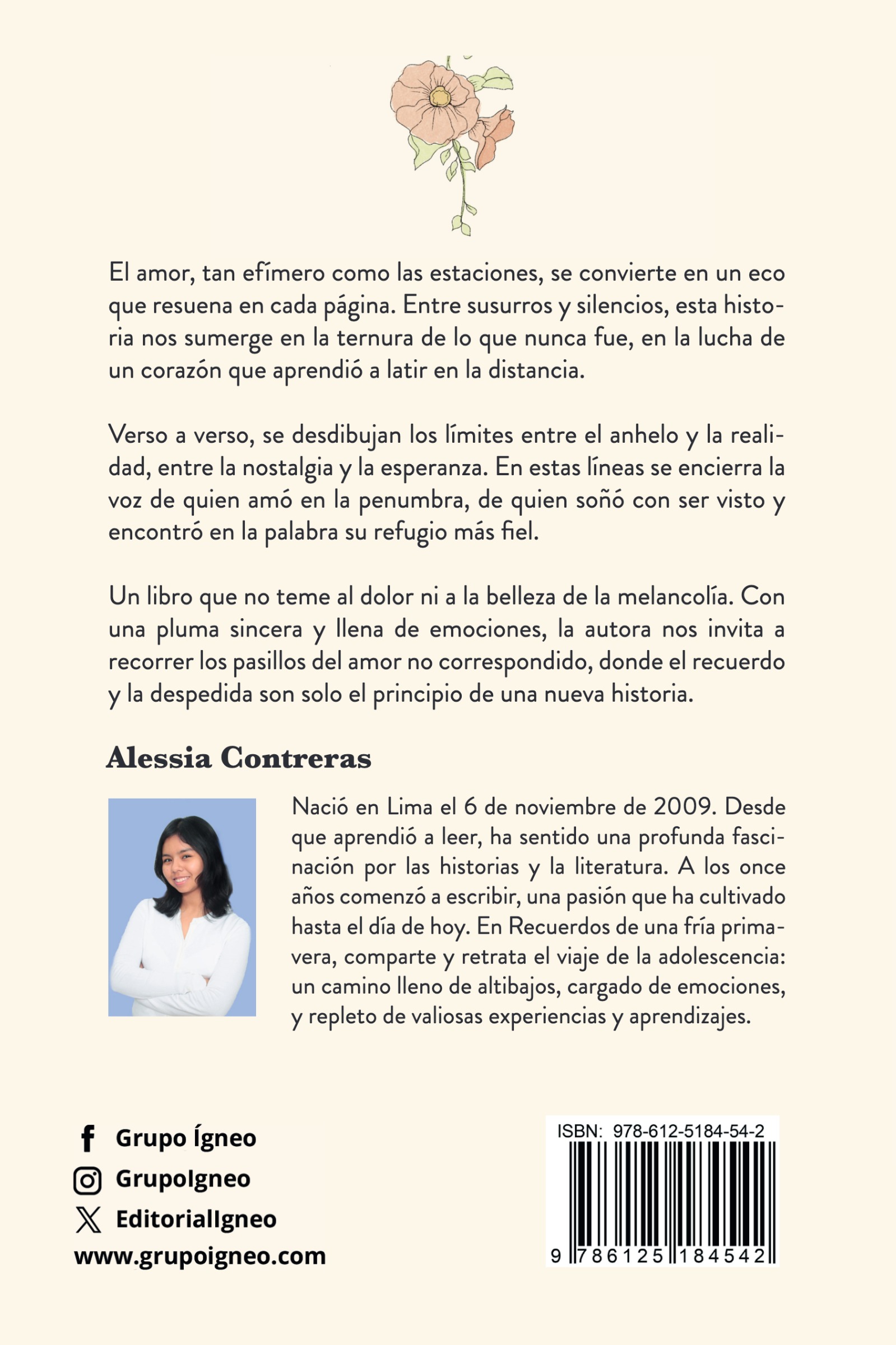 Contraportada de Recuerdos de una fría primavera